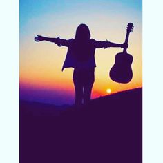 girl guitar sunset